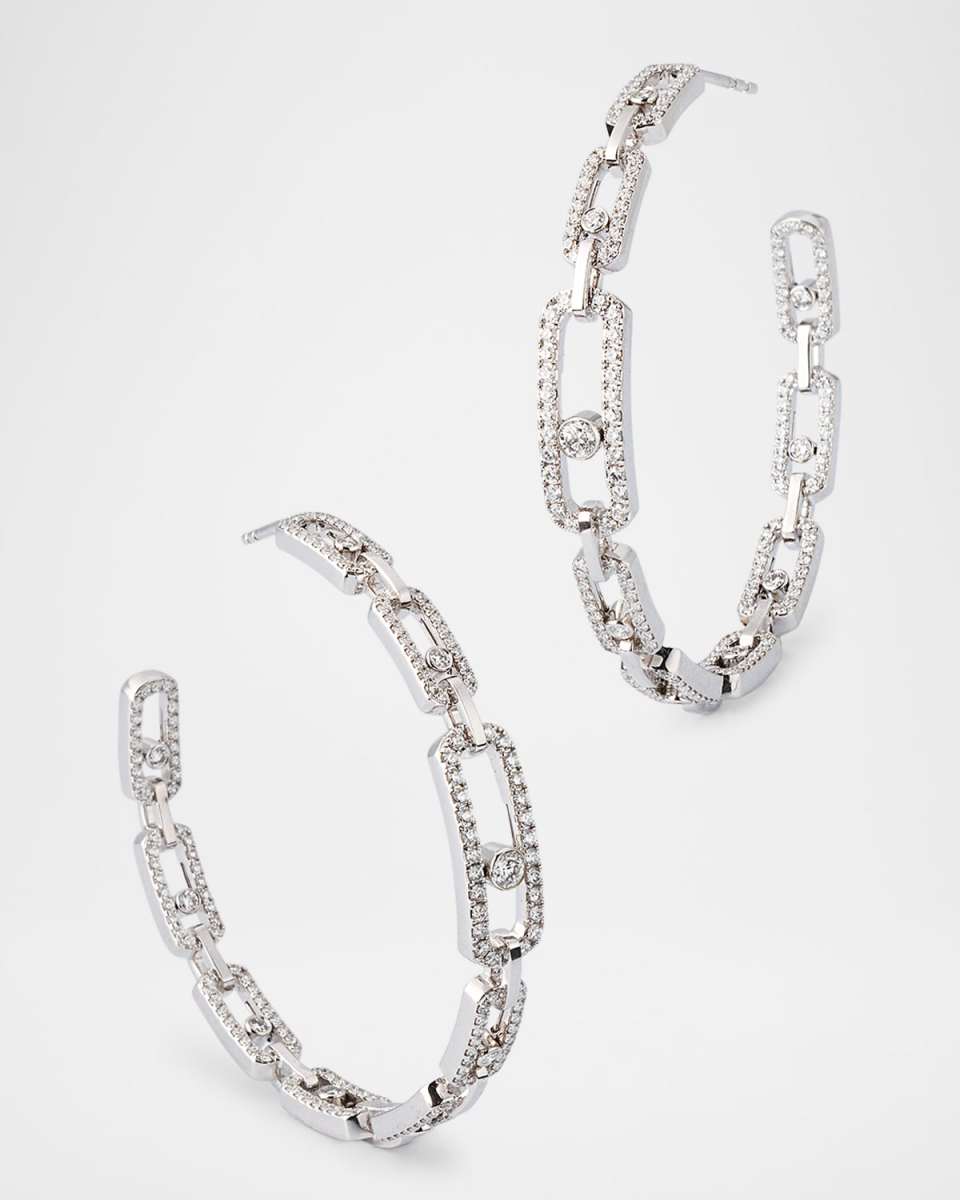 MOVE LINK PAVE HOOP EARRINGS IN 18K WHITE GOLD